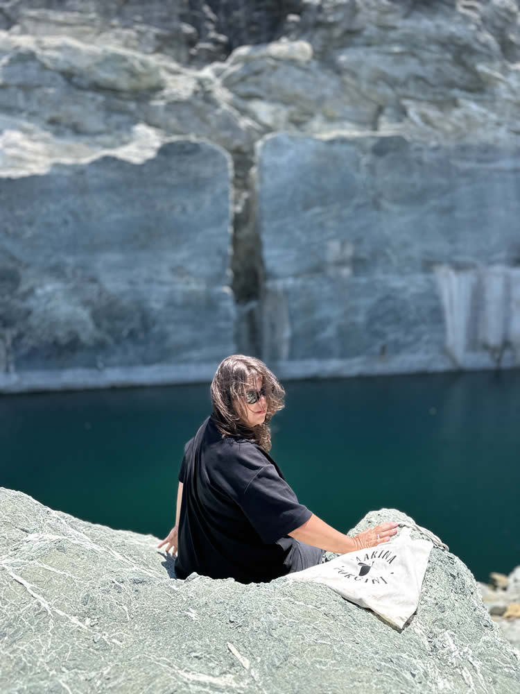 A day at the Green Marble mines in the northern part of Tenos. This marble has a characteristic green colour in various tones/shades, enriched by white-green and white veins and spots